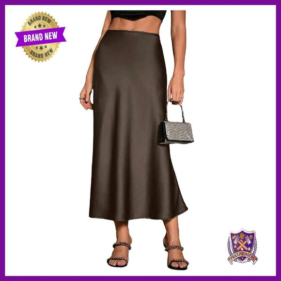 High Waisted Satin Skirt Elegant Long A-Line Business Casual